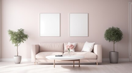 Fototapeta na wymiar Poster frame mockup in home interior background 02, Modern and elegant living room interior, Generative AI, Generative, AI