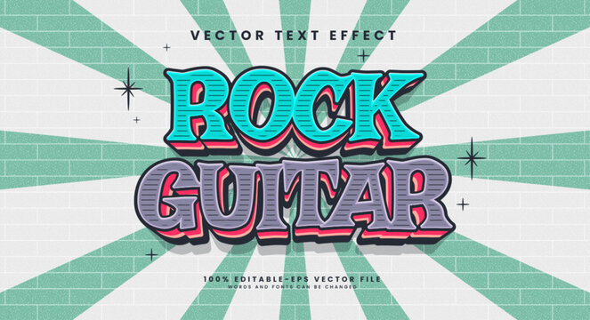 Rock guitar editable text style effect. Vector text effect with retro and vintage style for a classic theme.