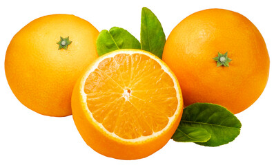 Fresh Orange fruit on white background, Japanese Ehime Orange with slices isolate on white background PNG File.