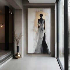 entrance hall with big golden art at wall