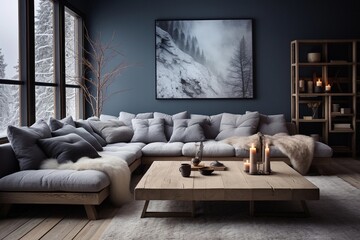 modern living room, blue, grey, finland