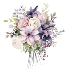 watercolor bouquet of flowers, bridal bouquet clipart for graphic resources