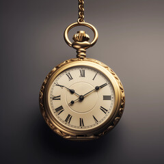 classic gold pocket watch with roman numerals on a subtle grey background