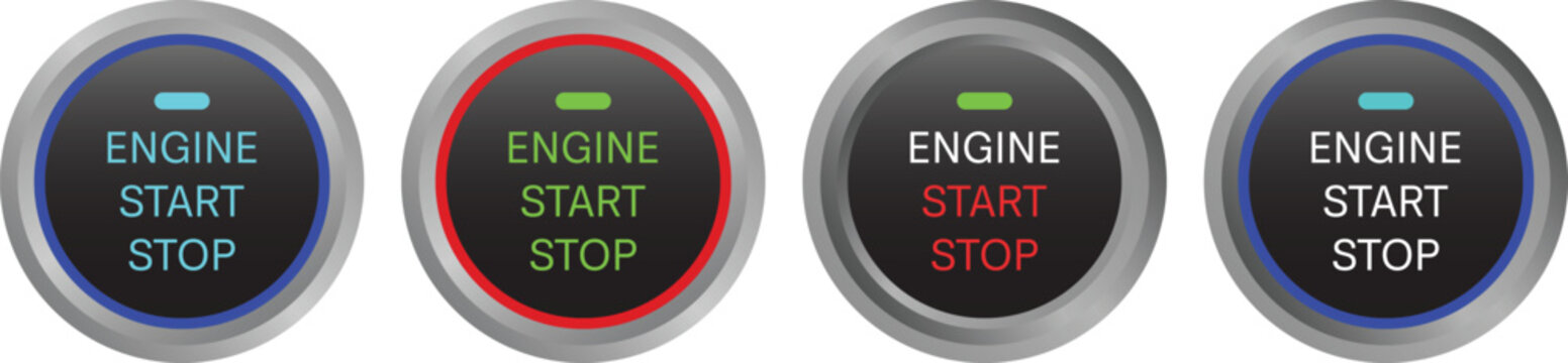 Car engine start stop button. Starting and stopping switch for motor vehicles. Vector illustration
