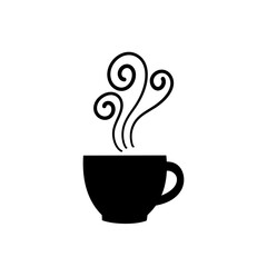 Cup of coffee tea with steam icon in black simple design