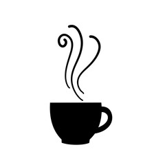 Cup of coffee tea with steam icon in black simple design