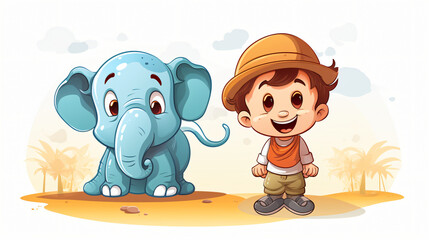 Vector little boy and elephant logo