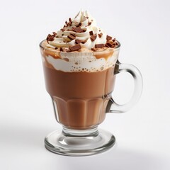 hotchocolate with topping of cream, pure white background 