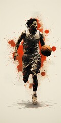 Illustration of a basketball player, with empty space Generative AI
