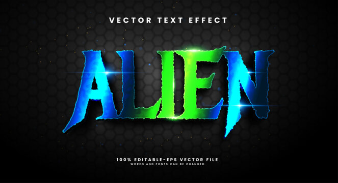 Alien editable text style effect. Vector text effect with a glowing display with a technology theme.