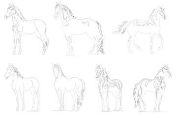 set of horses silhouettes