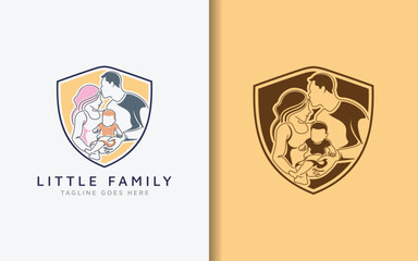 Little Family Logo Design. A Family Consists of a Father, Mother and Child Depicted in a Minimalist Lines Style and Soft Color.