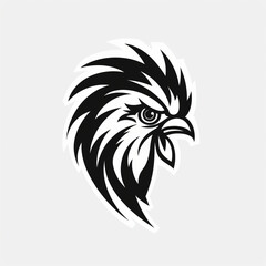 Vector logo of rooster head minimalistic black and white