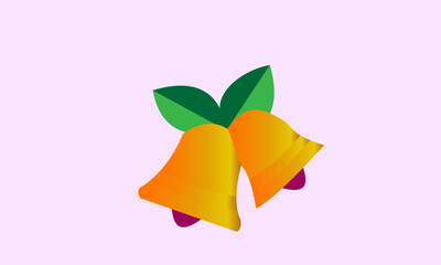 Golden Christmas bells decorated with green leaves welcome Christmas, isolated on a white background