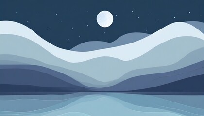 The Moon, Mountains, and Lake in the Midnight