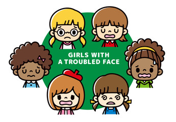 Clip art of a multinational girl with a troubled expression
