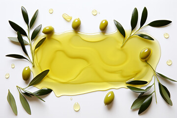 Generative AI Image of Healthy Olive Oil with Fruit and Leaves on Isolated Background - obrazy, fototapety, plakaty