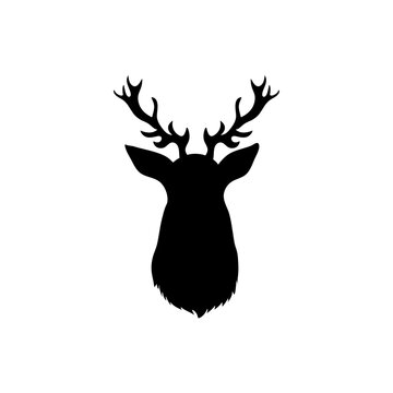 Black vector silhouette of deer's head with antlers