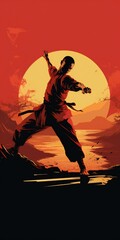 Illustration of a martial artist, with empty space Generative AI