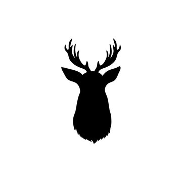 Black vector silhouette of deer's head with antlers