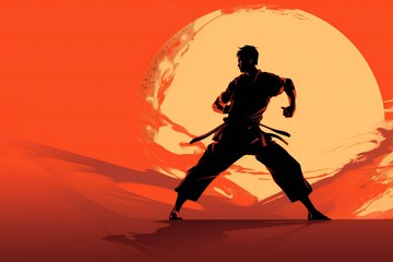 Fototapeta na wymiar Illustration of a martial artist, with empty space Generative AI