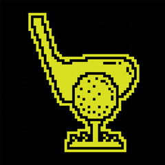 Golf club Pixel silhouette icon with ball on tee. Golfer takes aim for precise and powerful shot. Sport competition. Simple black and yellow vector