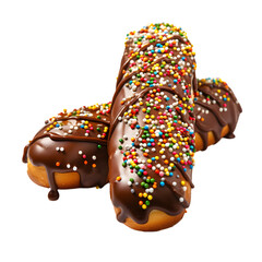 Chocolate Covered Pretzels with Sprinkles, Pretzel rods dipped in chocolate and coated with festive sprinkles isolated on transparent background
