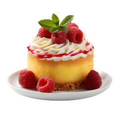 Lemon Raspberry Mini Cakes, Raspberry Cake, Individual-sized cakes with a lemon and raspberry flavor profile isolated on transparent background