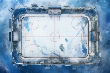 Fototapeta Top view of hockey rink. Icy sport playing game territory. Generate ai obraz