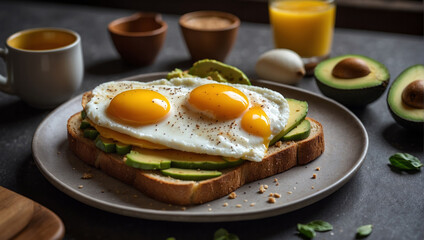 Avocado und Ei, gute Freunde, Konzept: Gesundheit und Ernährung, generated image