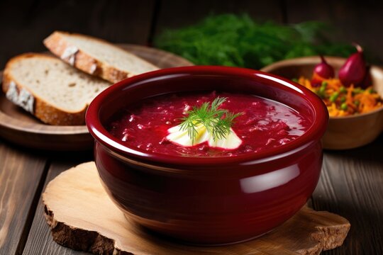 Red borscht with sour cream