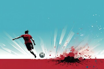 Illustration of a soccer player with ball, with empty space Generative AI