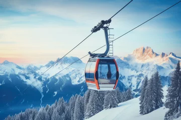 Foto op Aluminium Ski lift gondola over snowy mountain landscape © Anna