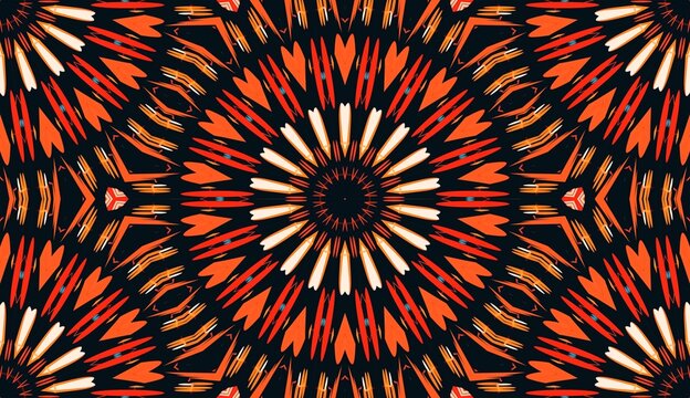Brown Mandala patterns circles  kaleidoscope Colorful background seamless pattern 