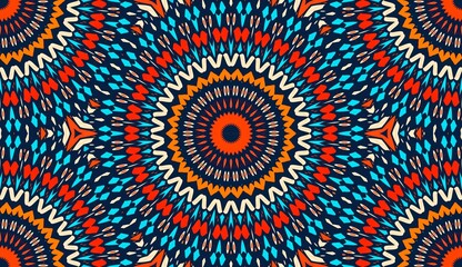 Blue circles Mandala patterns  kaleidoscope Colorful background seamless pattern 