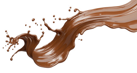 Dark Chocolate splash, Chocolate Milk or Syrup Flowing, 3d illustration. - obrazy, fototapety, plakaty