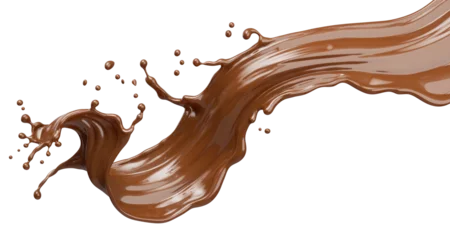 Fotobehang Dark Chocolate splash, Chocolate Milk or Syrup Flowing, 3d illustration. © Anusorn