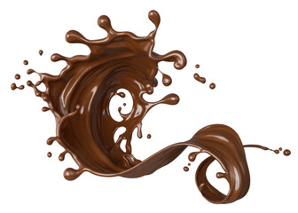 Dark Chocolate splash, Chocolate Milk or Syrup Flowing, 3d illustration.