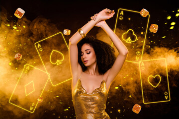 Creative abstract metaphor collage of stunning glamour lady vip casino player winning game with...