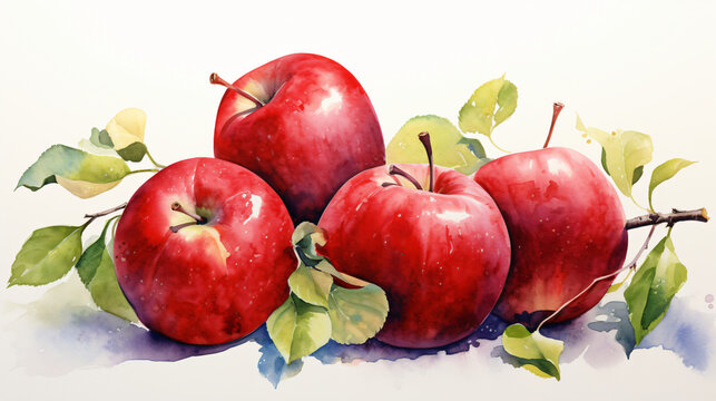 Watercolor painting of some apples on a white background