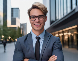 Fototapeta premium Portrait of a young businessman smiling ,ai generated