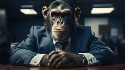 Fototapete Rund monkey businessman in a suit at an office meeting © Alex Bur