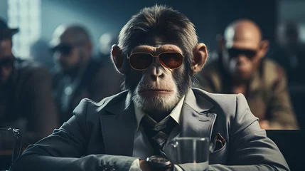 Fototapeten monkey businessman in a suit at an office meeting © Alex Bur