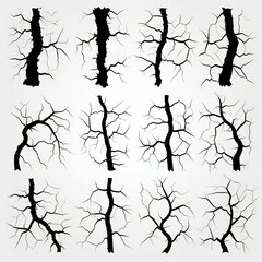 Black ground cracks silhouettes design elements clip art Generative AI