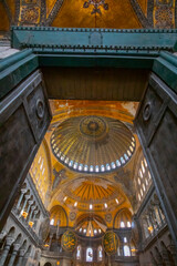 People visit Hagia Sophia Grand Mosque in Istanbul, Turkey. UNESCO World Heritage Site in Fatih district of Istanbul.