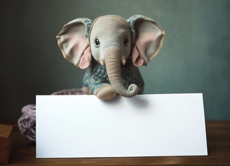 Cute Baby elephant holding blank sign, ai generated