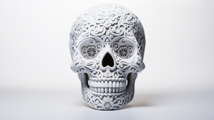 Mexican white skull painted isolated on white background. Dia de los muertos