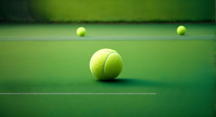 Green backdrop with tennis ball - obrazy, fototapety, plakaty