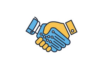 handshake icon. human machine collaboration. Handshake between a human hand and a robot hand. icon related to artificial intelligence. flat line icon style. simple vector design editable