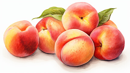 Fototapeta na wymiar Watercolor painting of some peaches on a white background
